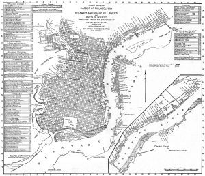 Philadelphia harbor and rivers chart with points of interest