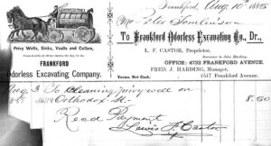 Receipt from privy cleaning by the Frankford Odorless Excavating Company, 1885