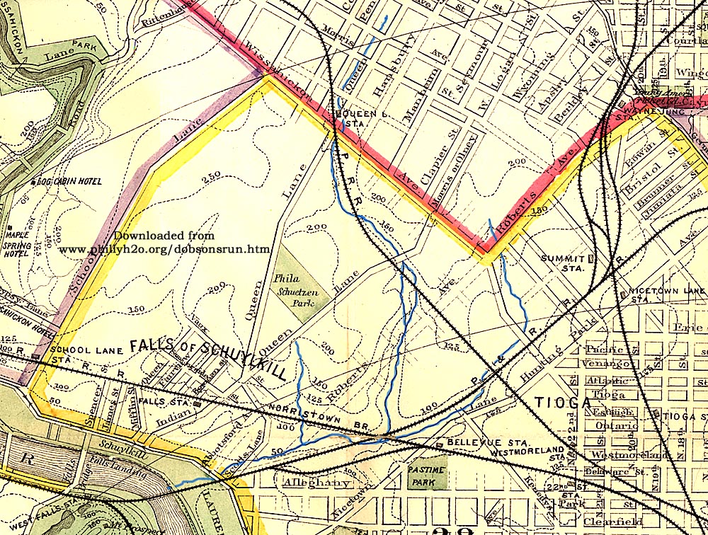 Color map showing streets and natural features