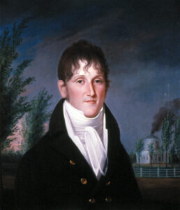 Portrait of Frederick Graff with Centre Square Water Works in the background, by James Peale, 1804. (Philadelphia History Museum at the Atwater Kent)