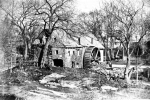 Photograph of Roberts Mill on Wingohocking Creek in Germantown, built in the late 17th century. (Photograph by J. C. Browne, 1871. Castner Collection/Free Library of Philadelphia)