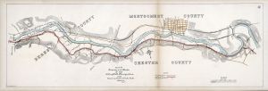 Painted map of a section of river