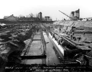 Southwest Sewage Treatment Plant under construction, 1949 (from Water & Sewer Course Module 7)