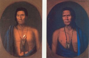 Portraits of Chieftains Tishcohan (left) and Lapowinsa (right), painted around the time of the Walking Purchase treaty, circa 1735