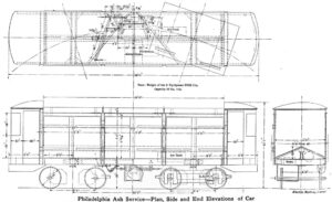 Black-and-white diagram of a Philadelphia ash car