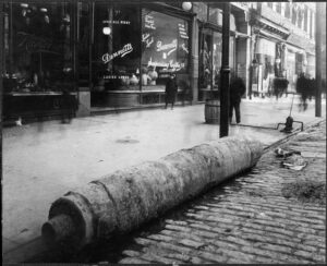 A section of wooden water pipe, long out of service, removed from a Philadelphia street in 1901. It had been installed about 1801.