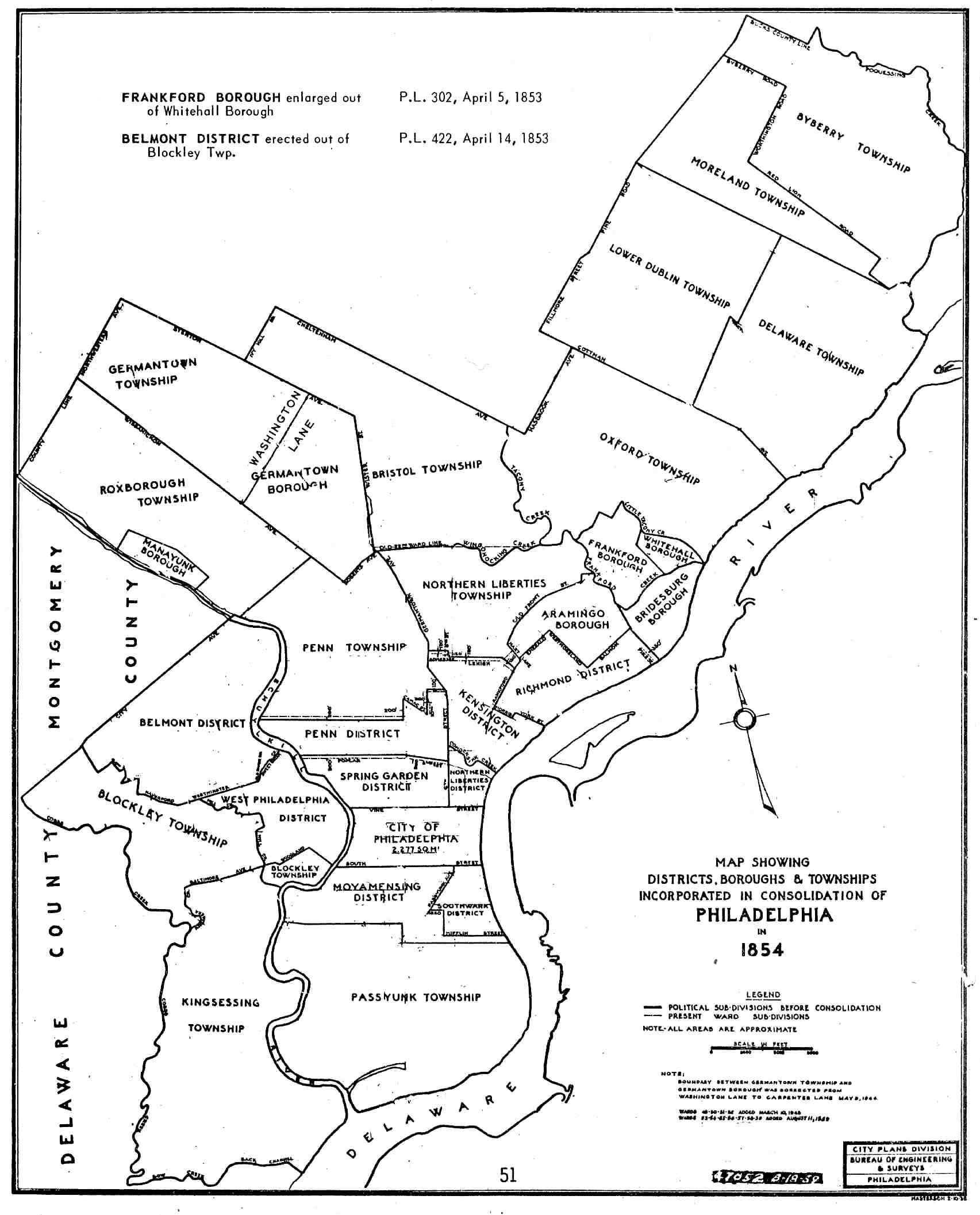 Map of Districts, Boroughs & Townships Incorporated in  1854 Consolidation of Philadelphia